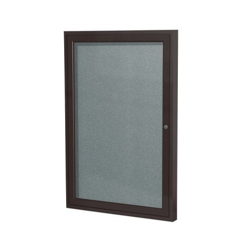 Ghent 36" x 30" 1-Door Stone Vinyl Bulletin Board with Bronze Aluminum Frame