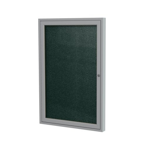 Ghent 36" x 36" 1-Door Ebony Vinyl Bulletin Board with Satin Aluminum Frame