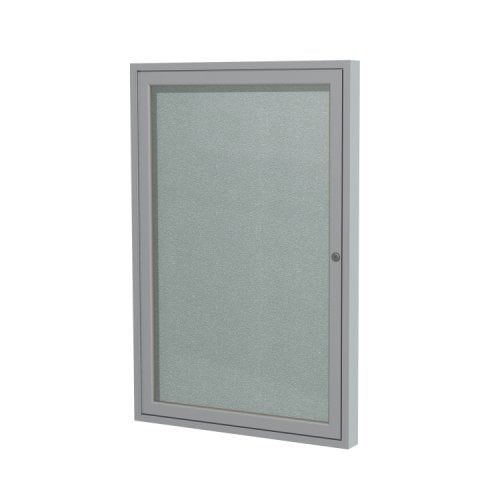 Ghent 36" x 36" 1-Door Silver Vinyl Bulletin Board with Satin Aluminum Frame