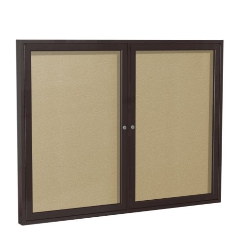 Ghent 36" x 48" 2-Door Caramel Vinyl Bulletin Board with Bronze Aluminum Frame