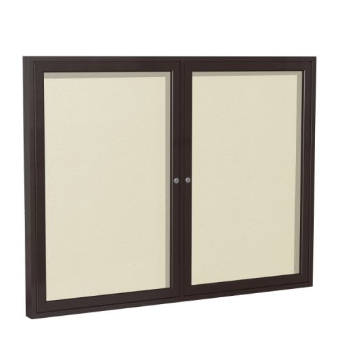 Ghent 36" x 48" 2-Door Ivory Vinyl Bulletin Board with Bronze Aluminum Frame