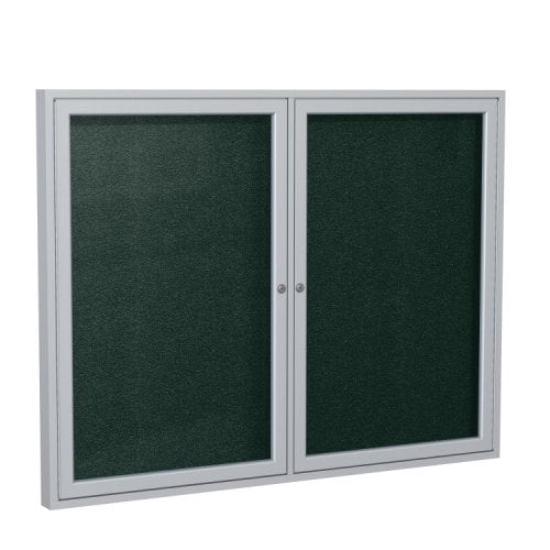 Ghent 36" x 48" 2-Door Ebony Vinyl Bulletin Board with Satin Aluminum Frame