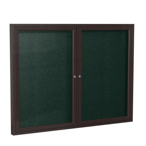 Ghent 36" x 60" 2-Door Ebony Vinyl Bulletin Board with Bronze Aluminum Frame