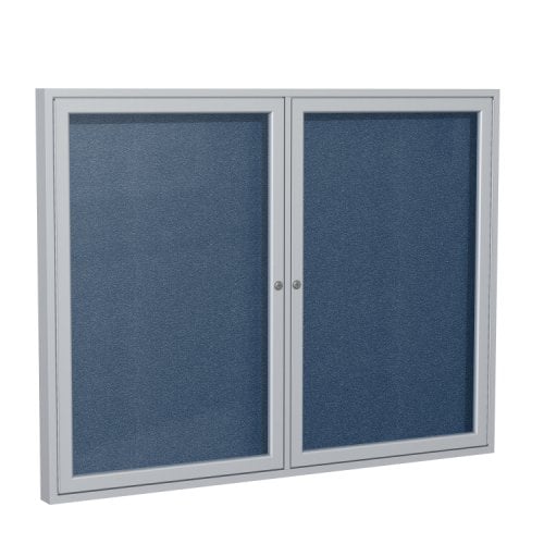 Ghent 36x60 2Door Satin Aluminum Vinyl Navy Bulletin Board