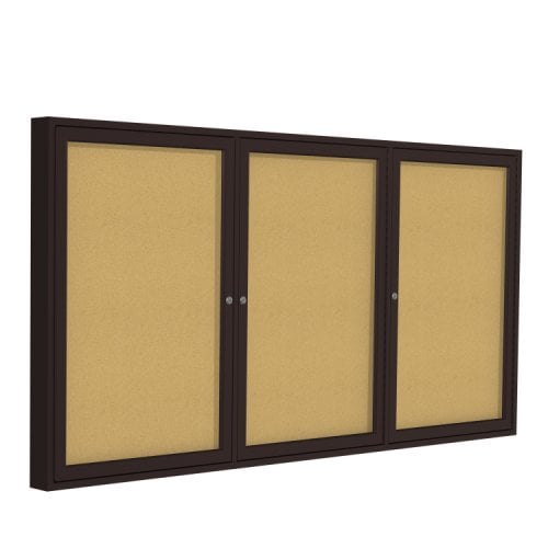 Ghent 3-Door Enclosed Natural Cork Bulletin Boards with Bronze Aluminum Frame