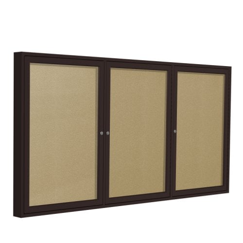 Ghent 3-Door Caramel Vinyl Bulletin Boards with Bronze Aluminum Frame