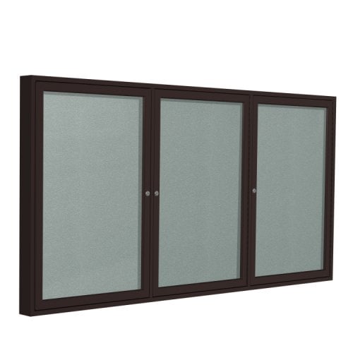 Ghent 3-Door Silver Vinyl Bulletin Board with Bronze Aluminum Frame