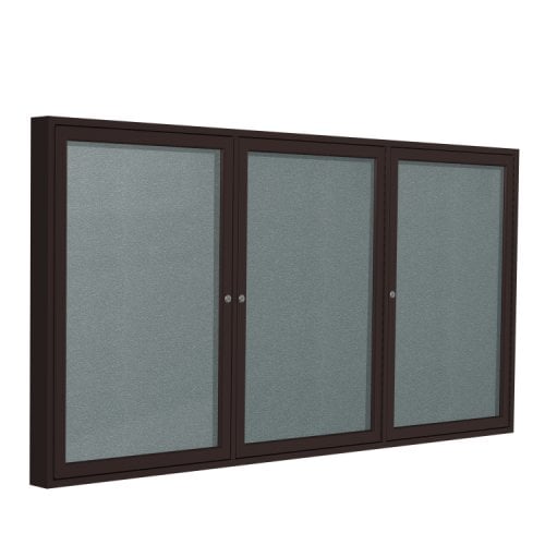 Ghent 3-Door Stone Vinyl Bulletin Board with Bronze Aluminum Frame