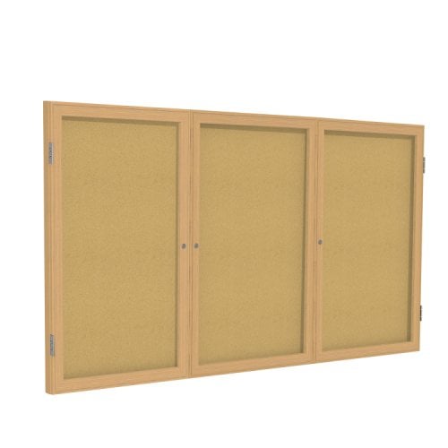 Ghent 3-Door Enclosed Natural Cork Bulletin Boards with Oak Wood Frame