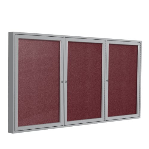 Ghent 3-Door Berry Vinyl Bulletin Boards with Satin Aluminum Frame