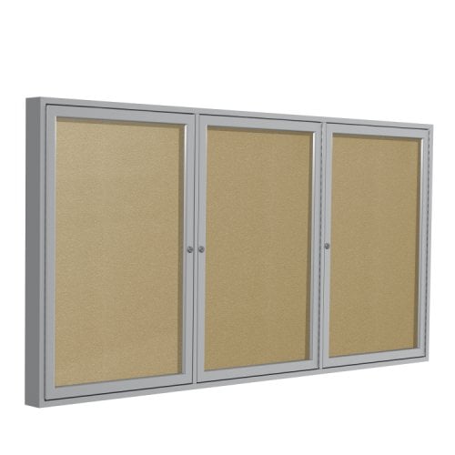 Ghent 3-Door Caramel Vinyl Bulletin Boards with Satin Aluminum Frame