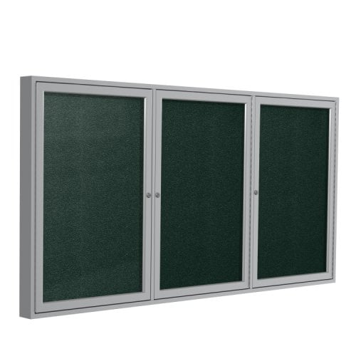Ghent 3-Door Ebony Vinyl Bulletin Boards with Satin Aluminum Frame