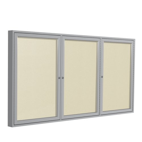 Ghent 3-Door Ivory Vinyl Bulletin Boards with Satin Aluminum Frame