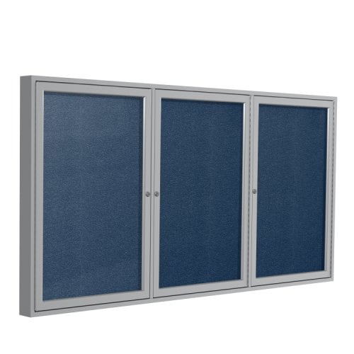 Ghent 3-Door Navy Vinyl Bulletin Boards with Satin Aluminum Frame