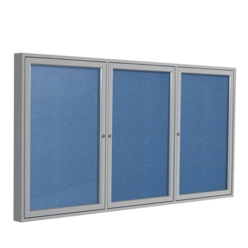 Ghent 3-Door Ocean Vinyl Bulletin Boards with Satin Aluminum Frame
