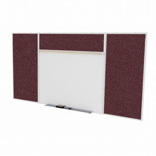 Ghent 4'x16' Combo E Magnetic Whiteboard Berry Vinyl Fabric Tackboard