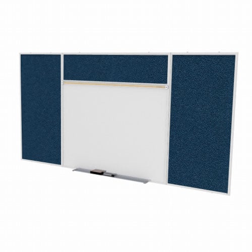 Ghent 4'x16' Combo E Magnetic Whiteboard Navy Vinyl Fabric Tackboard