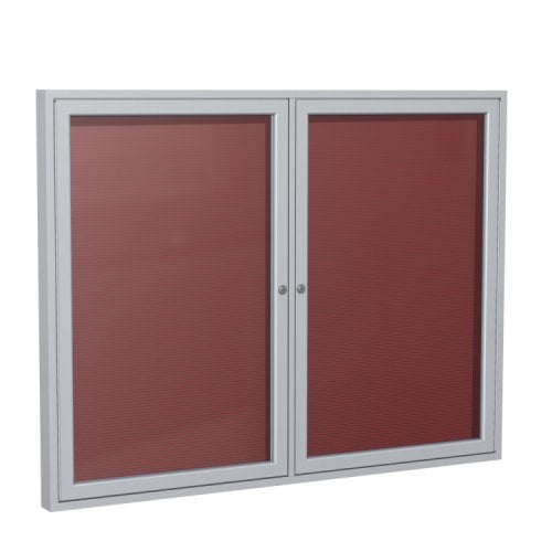 Ghent 48" x 60" 2Door Satin Aluminum Burgundy Letterboard