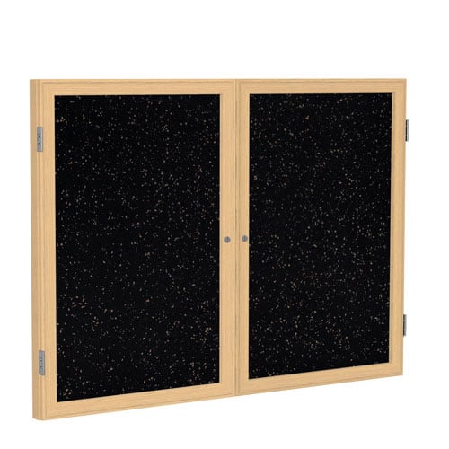 Ghent 48"x60" 2-Door Recycled Rubber Speckled Tackboard w/ Oak Frame