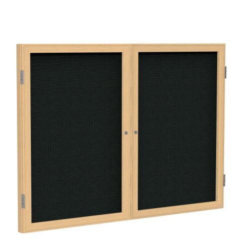 Ghent 48"x60" 2Door Oak Frame Indoor Black Tackboard