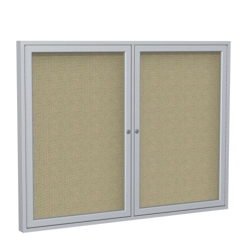 Ghent 48"x60" 2Door Satin Aluminum Indoor Beige Tackboard