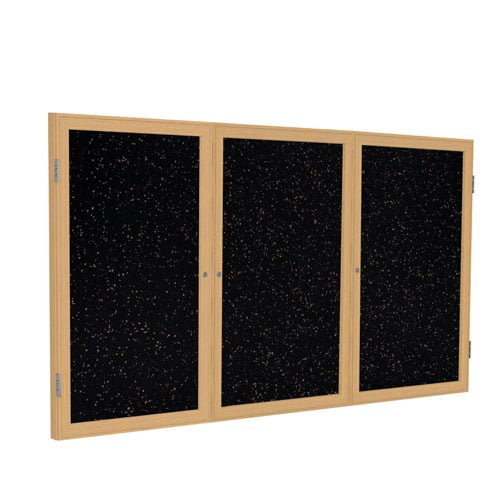 Ghent 48"x72" 3-Door Recycled Rubber Speckled Tackboard w/ Oak Frame