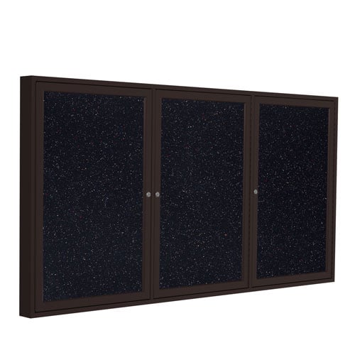 Ghent 48"x72" 3-Door Rubber Tackboard w/ Bronze Alum. Frame - Confetti