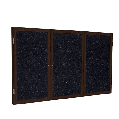 Ghent 48"x72" 3-Door Rubber Tackboard w/ Walnut Frame - Confetti
