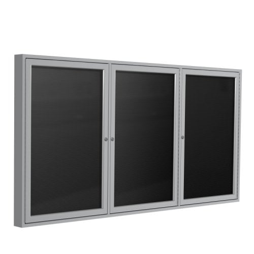 Ghent 48" x 72" 3-Door Indoor Enclosed Black Letterboard with Satin Aluminum Frame