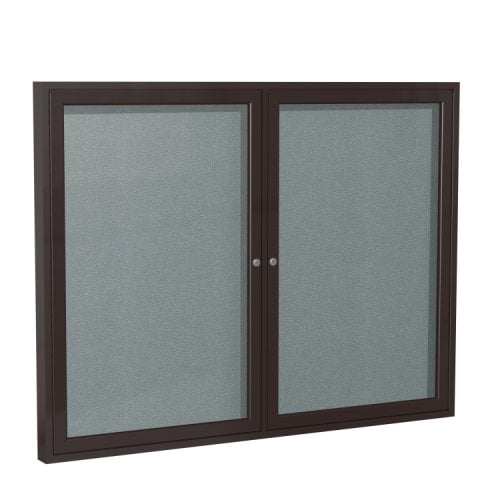 Ghent 48" x 60" 2-Door Stone Vinyl Bulletin Board with Bronze Aluminum Frame