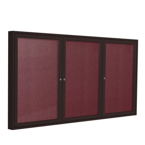Ghent 48" x 72" 3-Door Berry Vinyl Bulletin Board with Bronze Aluminum Frame