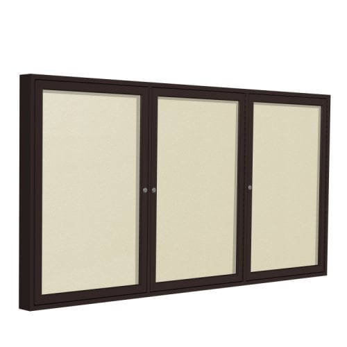 Ghent 48" x 72" 3-Door Ivory Vinyl Bulletin Board with Bronze Aluminum Frame