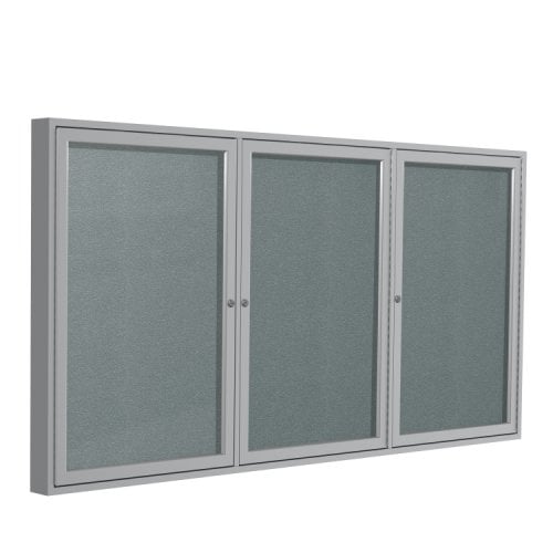 Ghent 48" x 72" 3-Door Stone Vinyl Bulletin Board with Satin Aluminum Frame