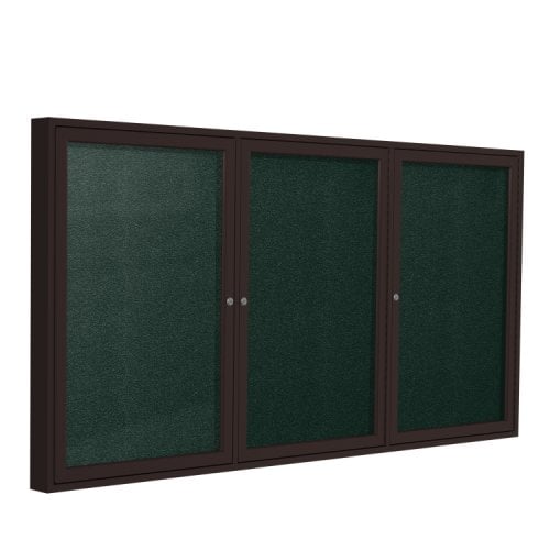 Ghent 48" x 96" 3-Door Ebony Vinyl Bulletin Board with Bronze Aluminum Frame