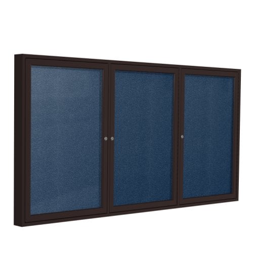 Ghent 48" x 96" 3-Door Navy Vinyl Bulletin Board with Bronze Aluminum Frame