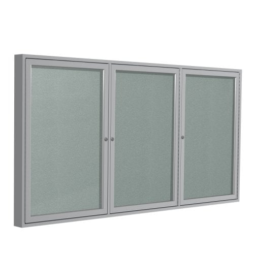 Ghent 48" x 96" 3-Door Silver Vinyl Bulletin Board with Satin Aluminum Frame