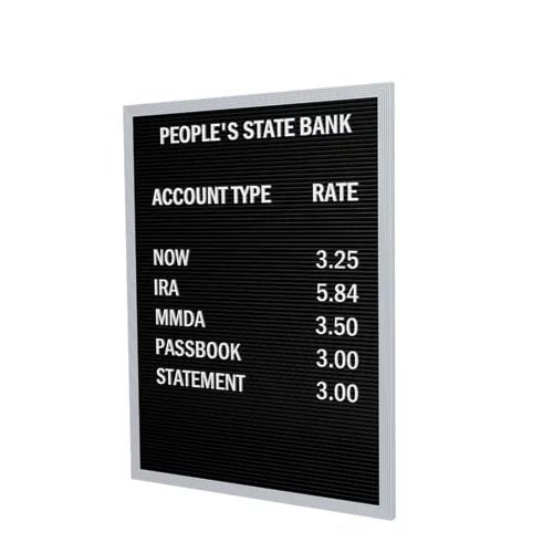 Ghent Open Face Changeable Black Letterboard with Aluminum Frame