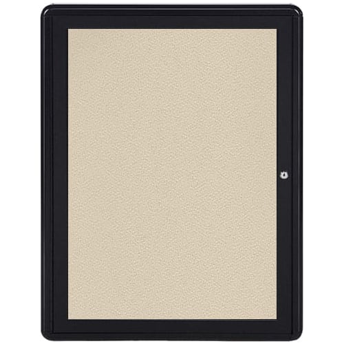Ghent Ovation 34" x 24" 1-Door Indoor Enclosed Beige Fabric Bulletin Board with Black Frame