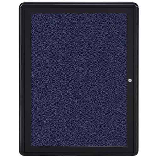 Ghent Ovation 34" x 24" 1-Door Indoor Enclosed Blue Fabric Bulletin Board with Black Frame