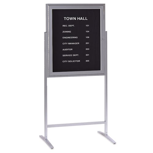 Sentry 36" x 30" Double Pedestal Satin Aluminum Enclosed Letterboard