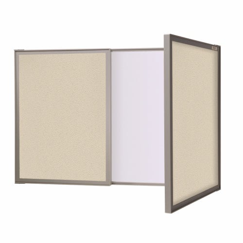 Ghent VisuALL PC Whiteboard Cabinet with Beige Fabric Bulletin Board Exterior Doors