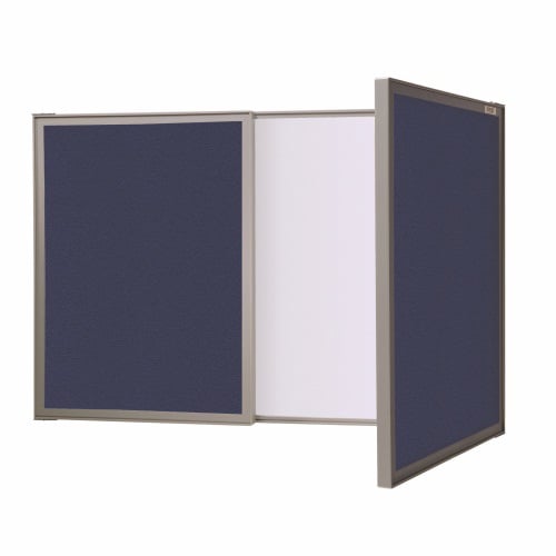 Ghent VisuALL PC Whiteboard Cabinet with Blue Fabric Bulletin Board Exterior Doors