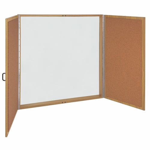 Ghent 4' x 4' Conference Cabinet - Magnetic Porcelain Whiteboard w/ Cork Interior Doors