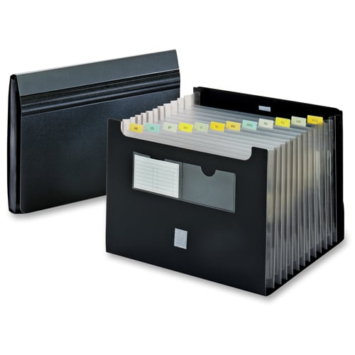 Globe-Weis 13-Pocket Black Expanding File with Flap -1pk