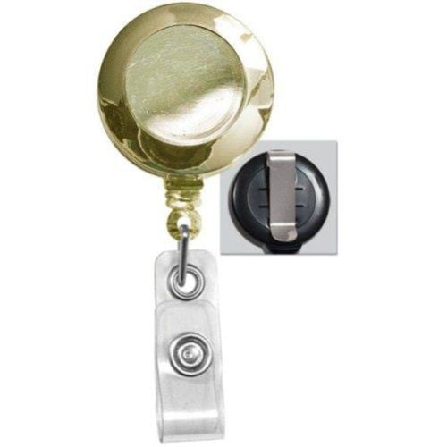 Gold Round Badge Reel with Belt Clip - 25pk