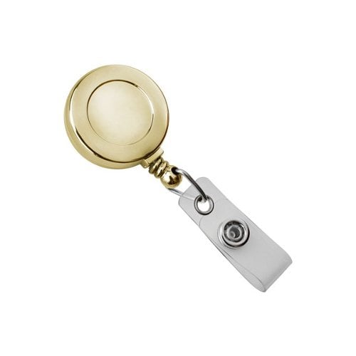 Gold Round Badge Reel With Strap And Slide Belt Clip - 25pk