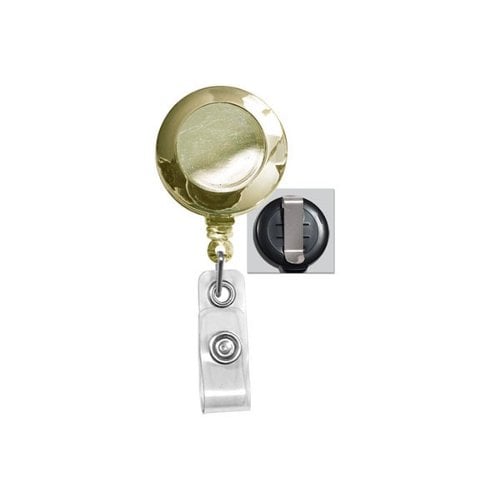 Gold Round Badge Reel With Strap And Slide Belt Clip - 25pk
