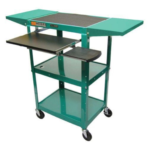 Green Adjustable Height Metal Cart with Keyboard Tray