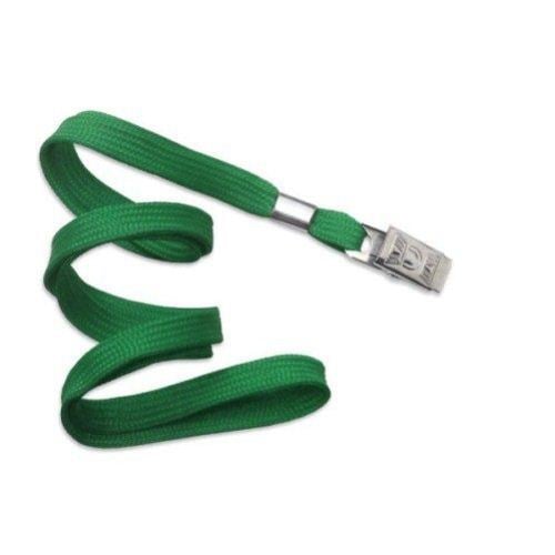 Green Flat Braid Lanyard with Bulldog Clip - 100pk