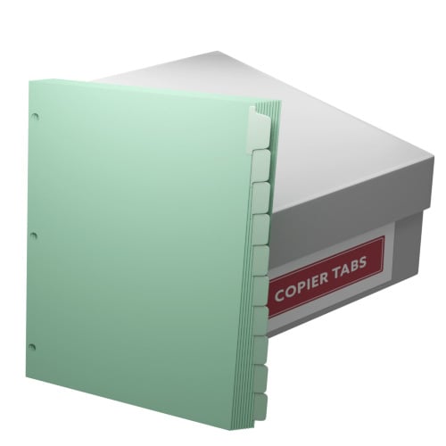 MyBinding 90lb Green 1/10th Straight Collated Mylar Coated Copier Tabs (3-Hole Punched) - 1 Carton